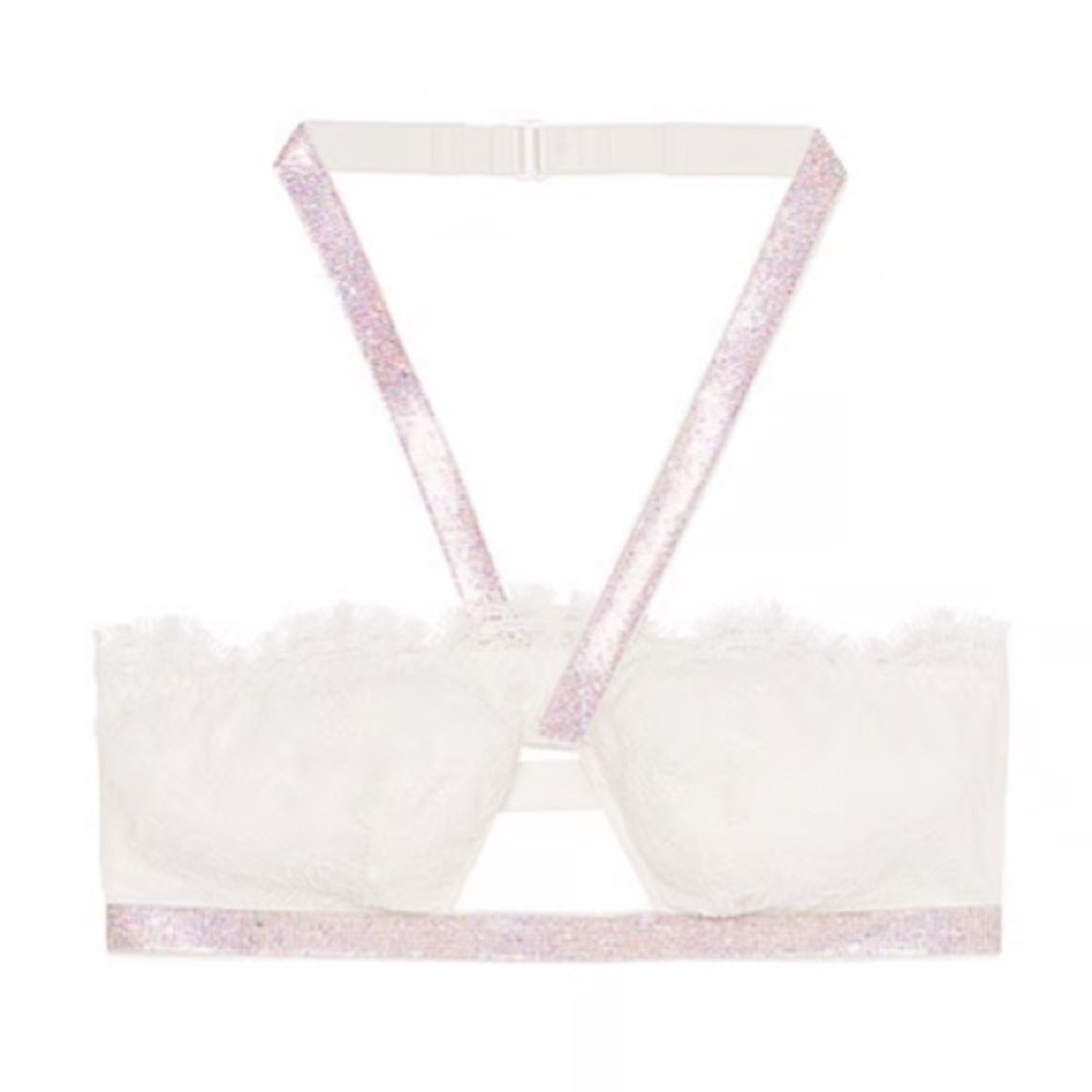 New! Victoria’s Secret shine halter strap bralette white rhinestone 4231